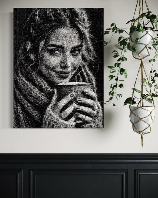 Muse in Monochrome - Intricate String Art Masterpiece